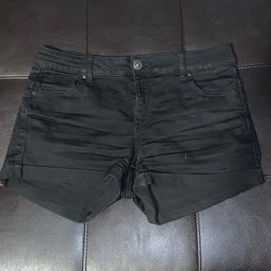 Black denim shorts